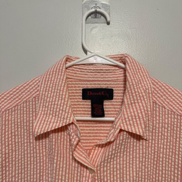 Denim & Co. Womens Pink & White Striped Button-Up Shirt Medium - Picture 5 of 5